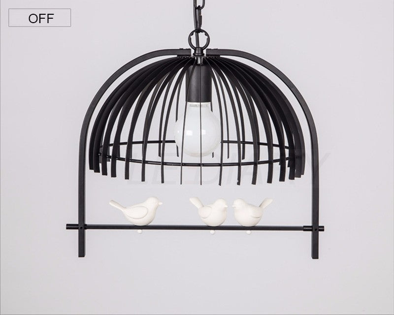 White Iron birdcage and birds pendant LED light
