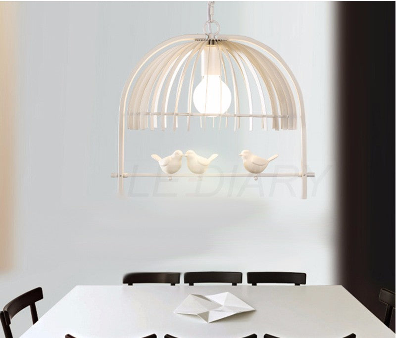 White Iron birdcage and birds pendant LED light