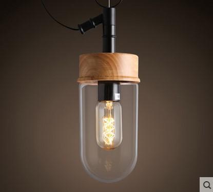 Glass and wood pendant with Edison bulb