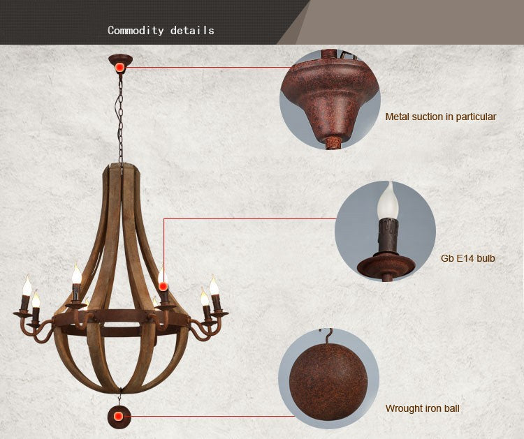 Wrought Iron and wood chandelier