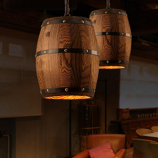 Country Wooden Barrel Pendant Lights Lamp Creative Loft E26 Lighting Fixture Art Decoration for Bar Living Room Cafe