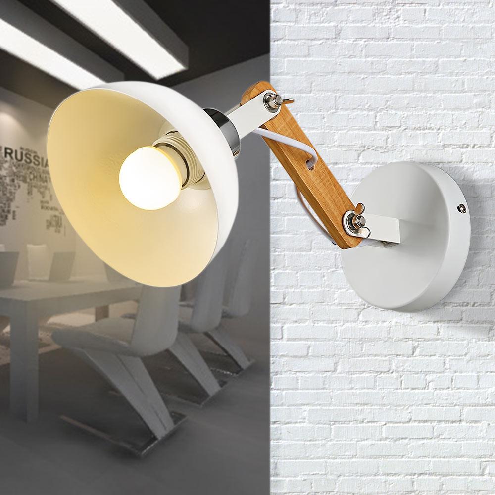 White metal and wood modern wall light