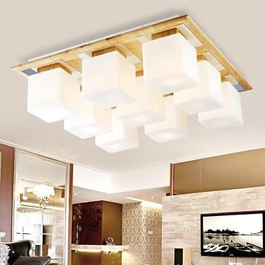 Oak and Glass LED Ceiling Lamp With 9 Lights