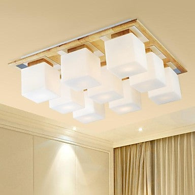 Oak and Glass LED Ceiling Lamp With 9 Lights