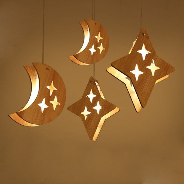 Wooden moon and stars pendant lights