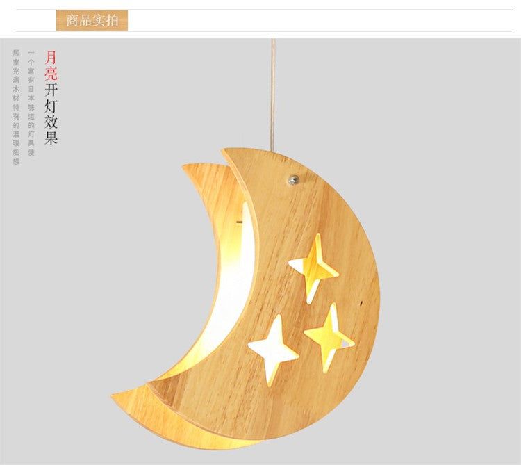 Wooden moon and stars pendant lights