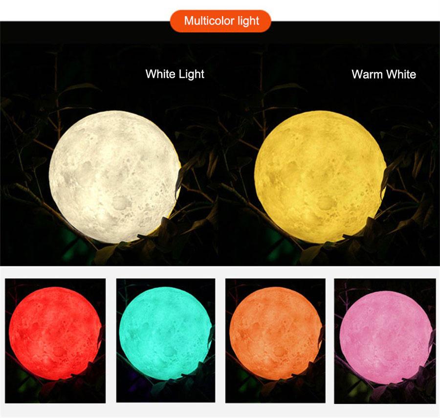 Creative 3D Print LED Moon Night Light RGB LED Moon Lamp Novelty Light for Bedroom Bookcase Home Decoration Christmas Gift